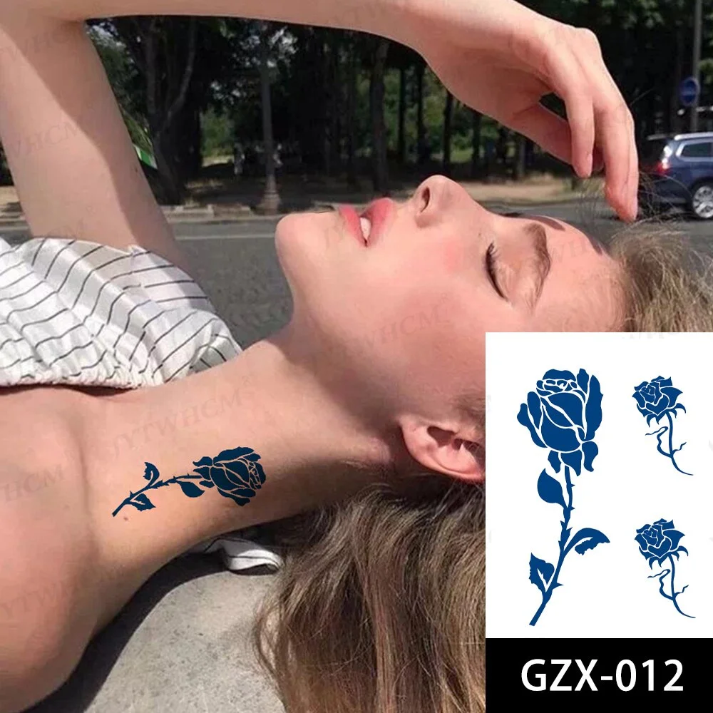 Sdrawing Stickers Semi-permanent Plant Lasting Tattoo Blue Henna Lace Flower Arm Non-reflective Herbal Juice Tattoo Waterproof