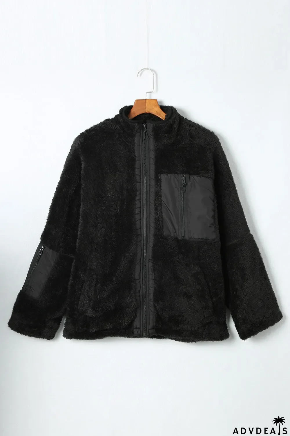 Zip Up Sherpa Coat With Pocket