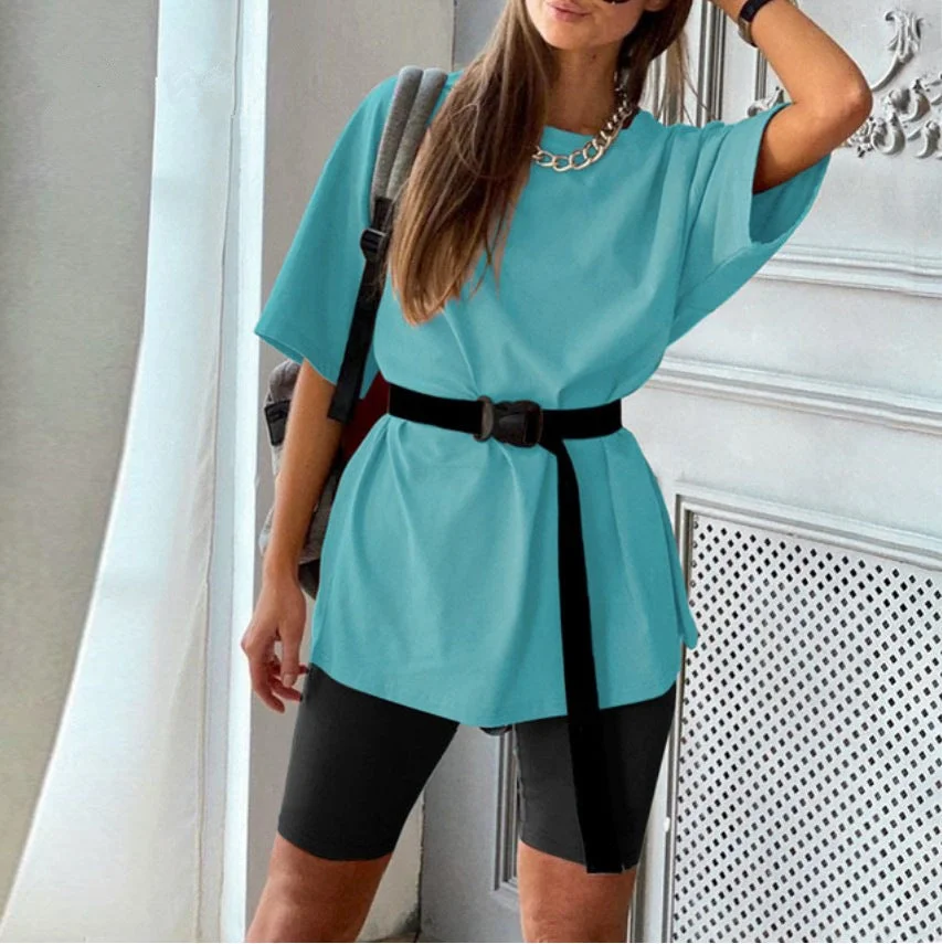 Uveng Two-piece Set With Belt Solid Color Suits