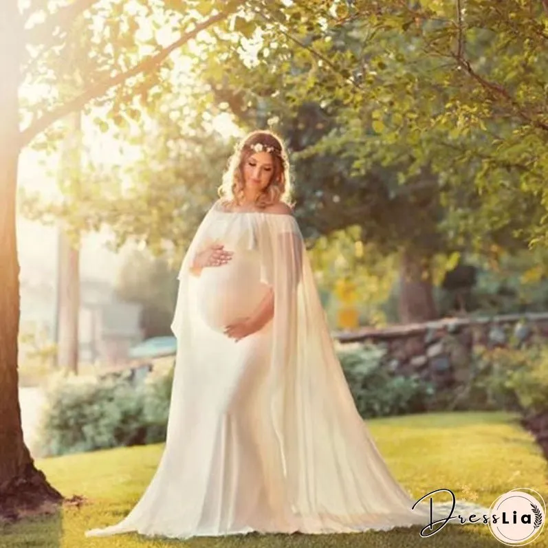 Chiffon Shawl Dress Maternity Photography Props Elegant Maxi Gown Pregnancy Shoulderless