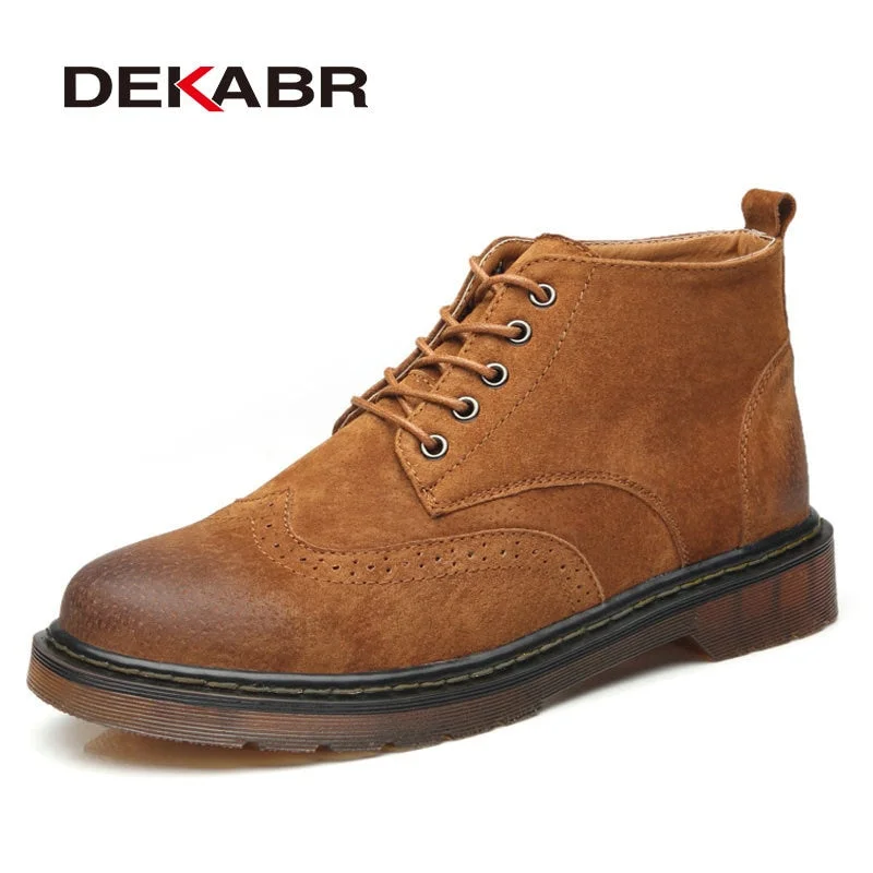 DEKABR Cow Suede Autumn Men Boots Fashion Non-slip Working Ankle Boots Male High Top Casual Shoes Motorcycle Martins Boots