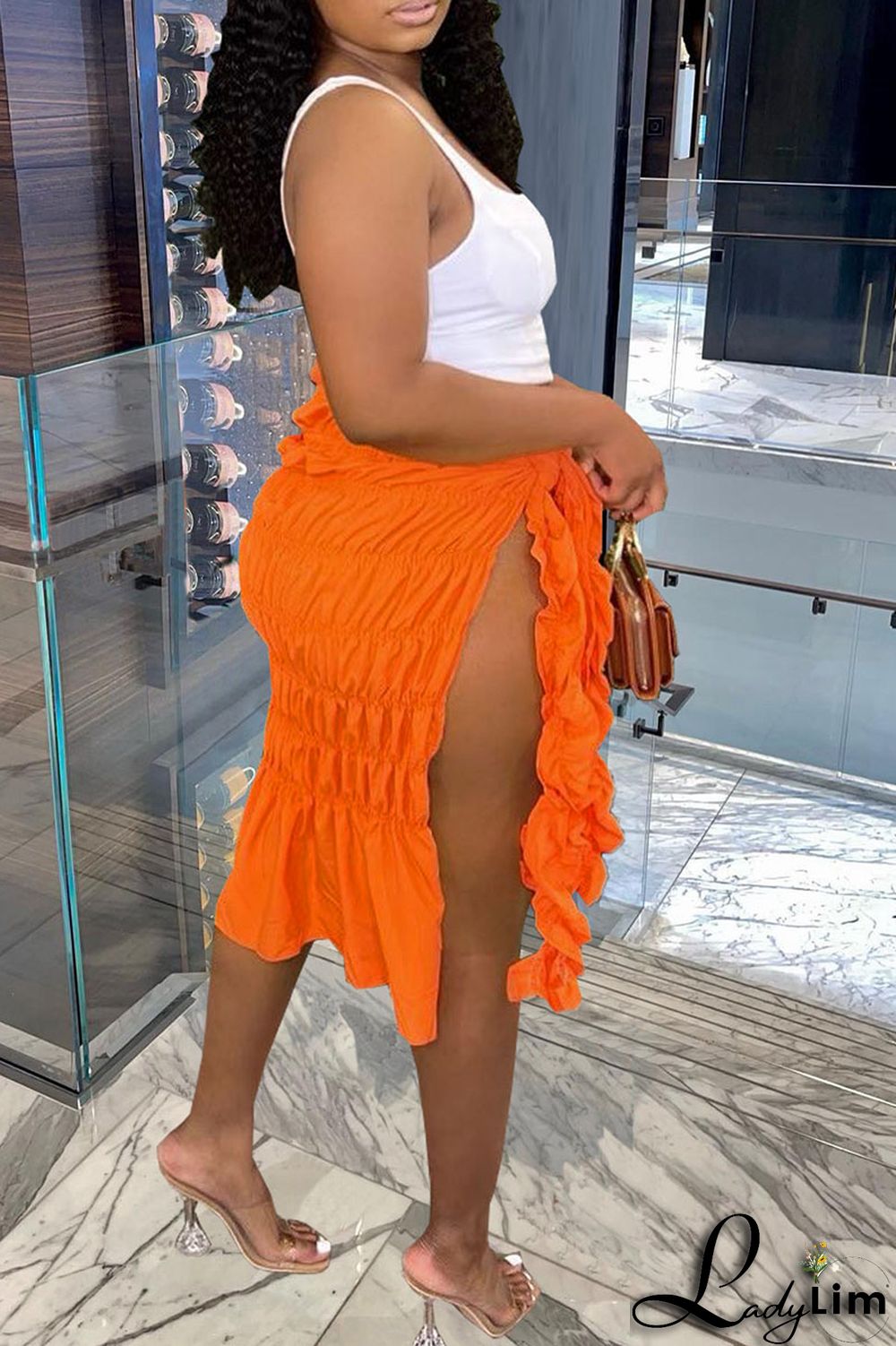 Lake Blue Sexy Solid Bandage Split Joint Slit Fold Straight Mid Waist Straight Solid Color Bottoms