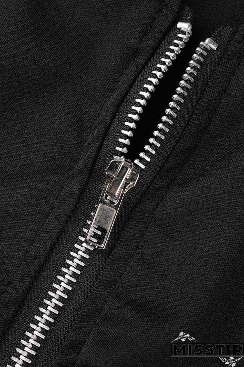 Black Casual Solid Patchwork Zipper Long Sleeve Two Pieces