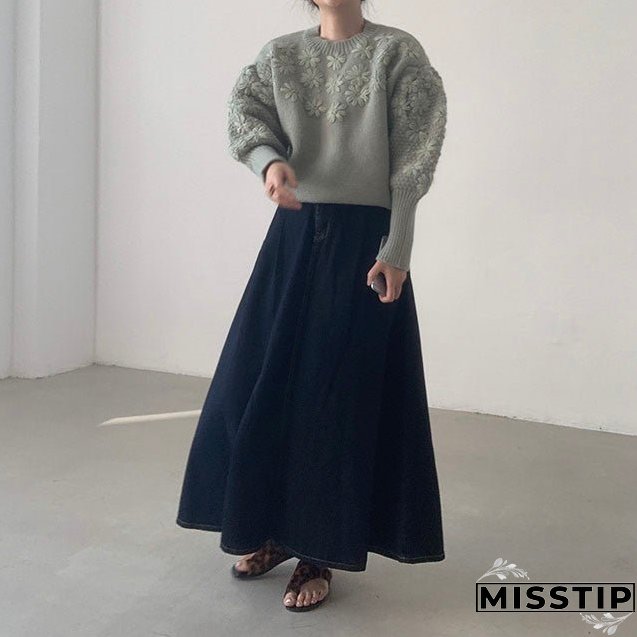 Thanksgiving Gift Vintage Daisy Embroidery Sweaters Women Korean Style Loose Lantern Sleeves Knit Pullovers Female Autumn Winter Thick Warm Jumper