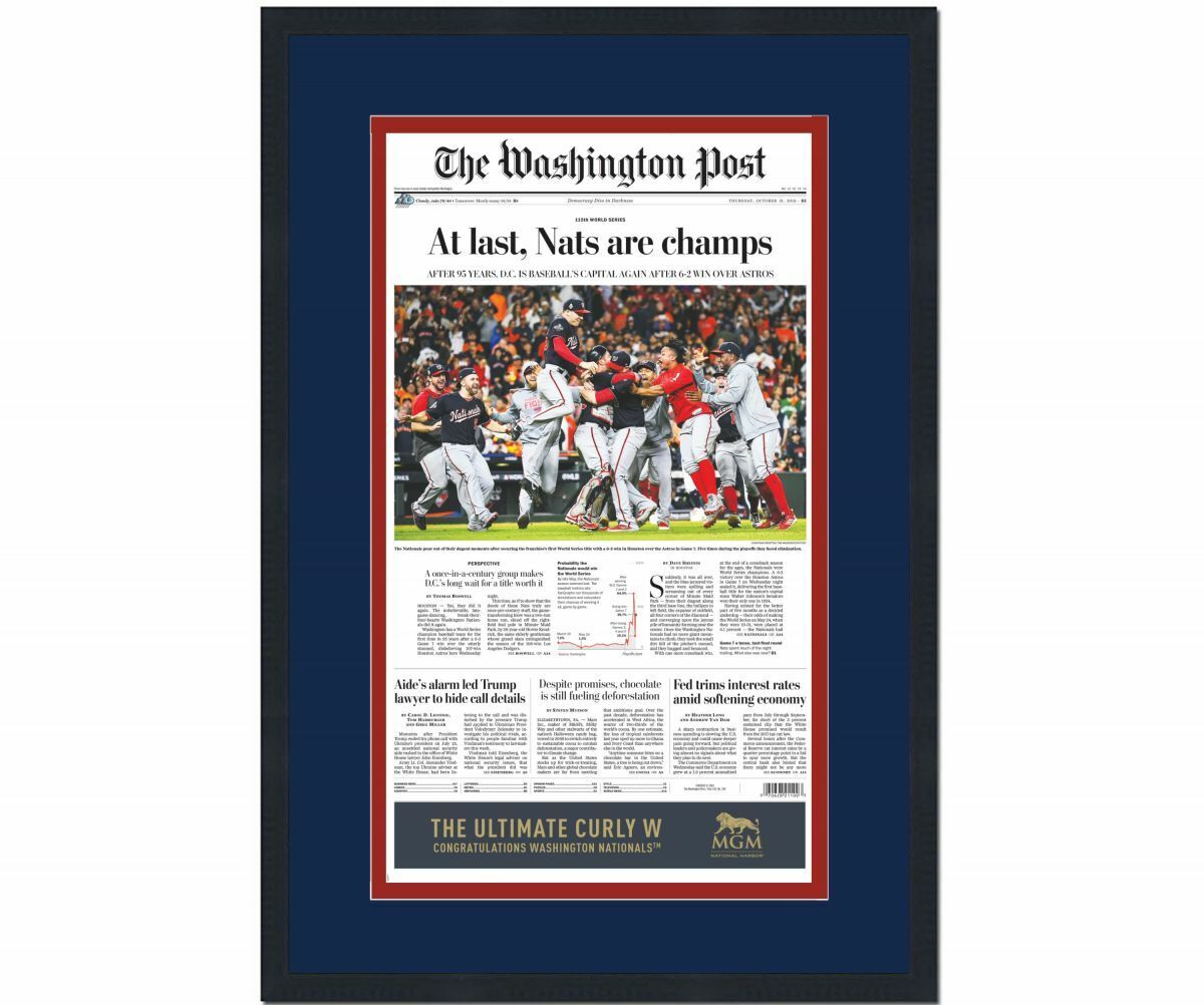 Framed Washington Post At Last Nationals 2019 World Series Newspaper 17x27 Photo Poster painting