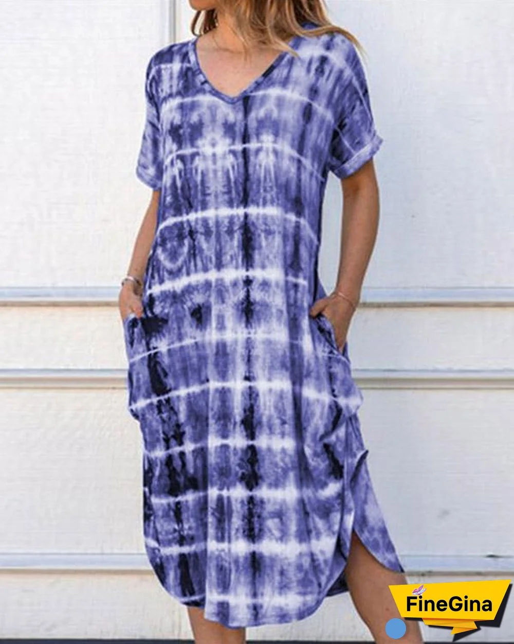 Summer Short Sleeve Plaid Print Loose Dress