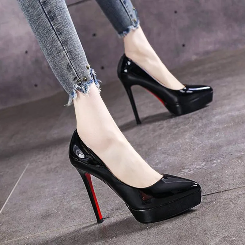 Breakj Breakj Sharp Temperament Ultra-High Heel Shoes Waterproof Table Fine Heel Nightclub Patent Leather Fashion Single Shoes Women Spring And Autumn 12Cm Shallow Mouth