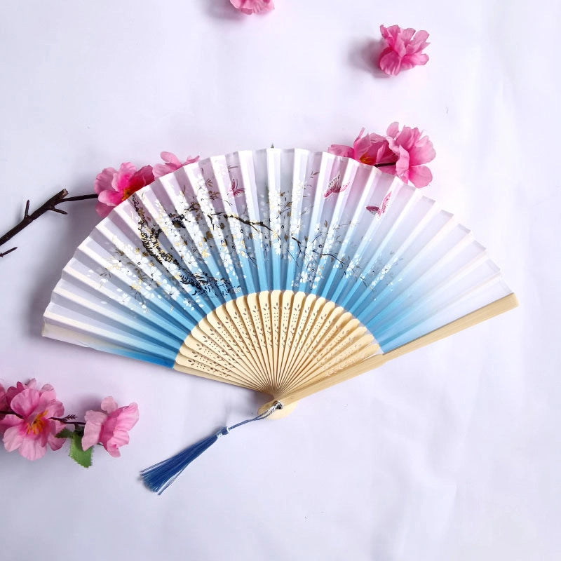 3 Pieces Ancient Style Folding Fan Female Classical Tassel Silk Fan Chinese Style Small Fan Portable Dance Craft National Fashion Fan Student Fan