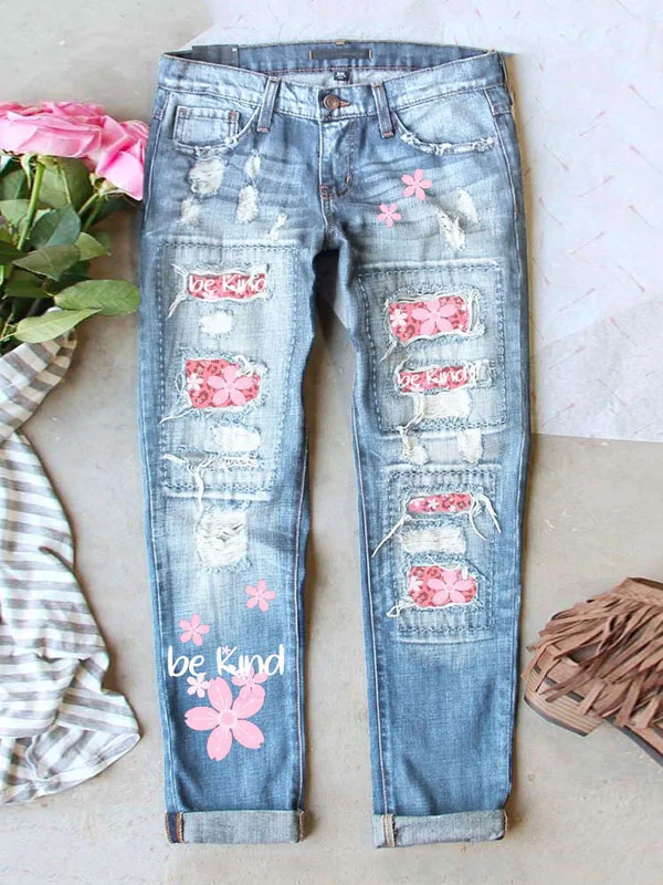 Mercy cherry blossom patchwork ripped jeans