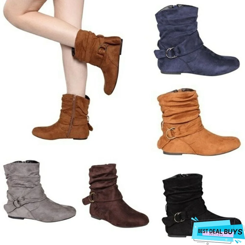 Autumn and Winter New Flat-Bottomed Boots European and American Plus Size Ladies Boots Suede
