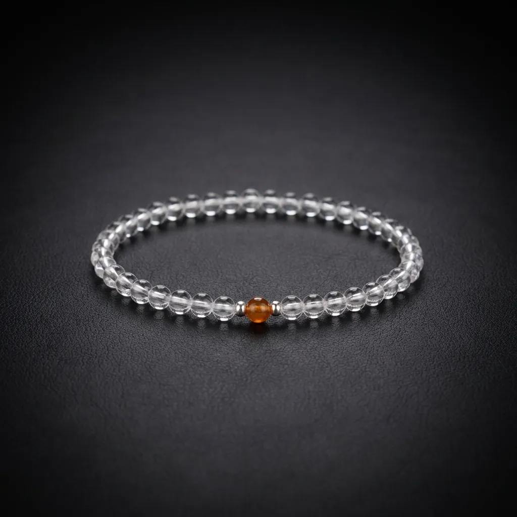 JiStones Ethereal Clarity: Ultra-Fine Natural White Crystal Minimalist Bracelet Ethereal White with Sunset Accent