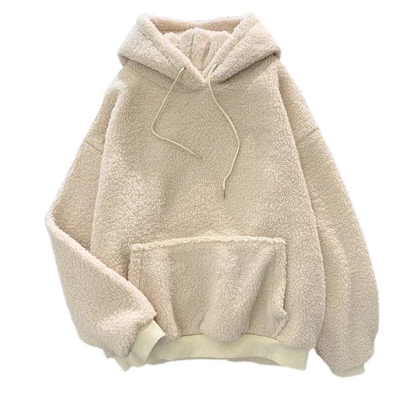 Hoodies Sweatshirts Women Autumn Winter Lamb Wool Hoodies Oversize Pullover Velvet Thicken Warm Hoodie Sweatshirts Streetwear