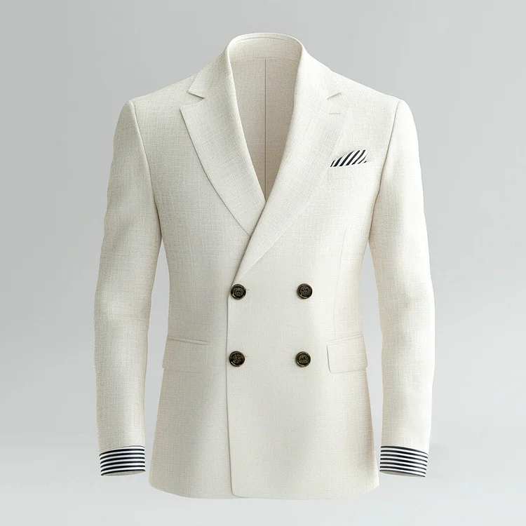 Men's Notched Lapel Double Breasted Cuff Striped Long Sleeve Blazer