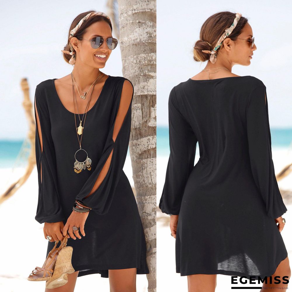 Dress Deep V-neck Loose Shoulder Long Sleeve Casual Beach Dress | EGEMISS