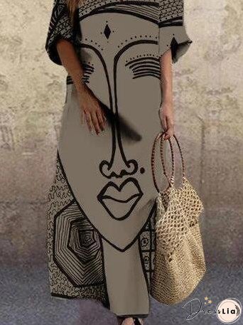 Loose Face Print V-neck Dress