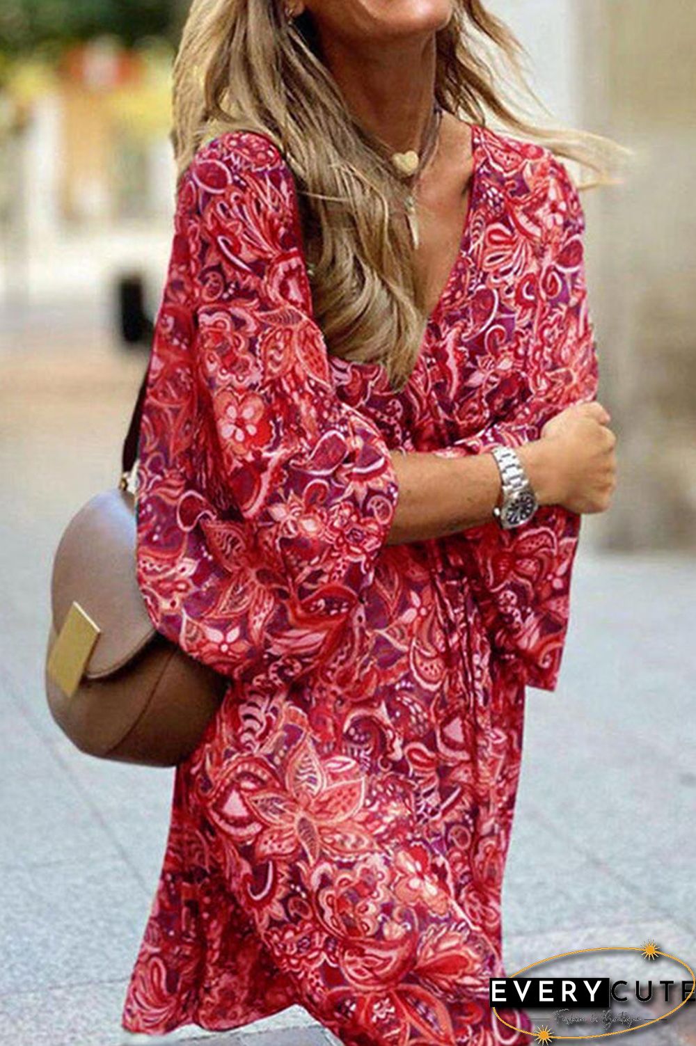 Floral V Neck Mini Dress