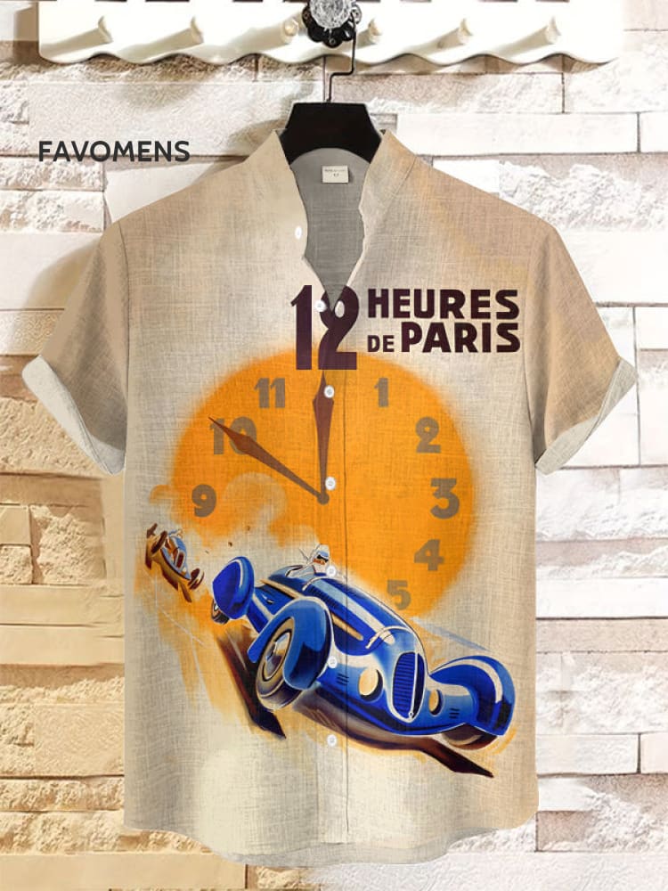 Men’s 12 Hours Paris Vintage Racing Art Print Shirt Khaki / S