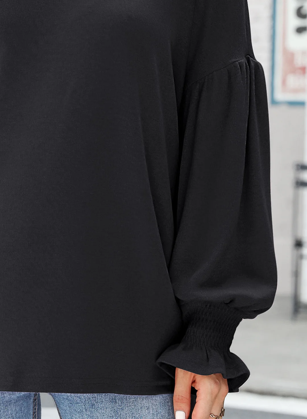 MIHOLL Womens Long Sleeve Top Crew Neck Ruffle Lantern Sleeve Casual Loose Blouse T Shirts