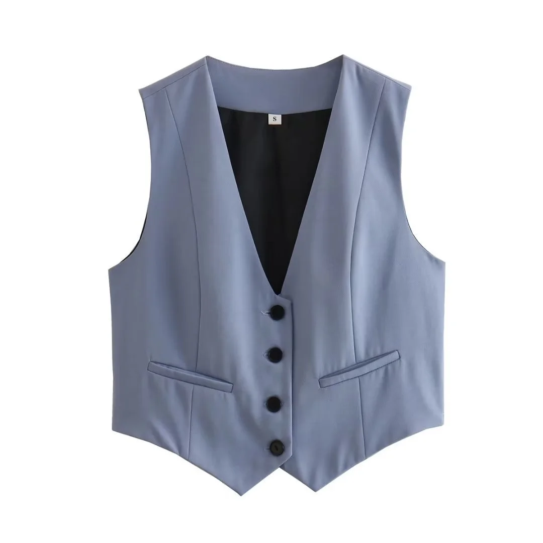Nigikala Nigikala Women's Retro Solid Color Candy Color V-Neck Short Suit Vest / Horse Clip Cane