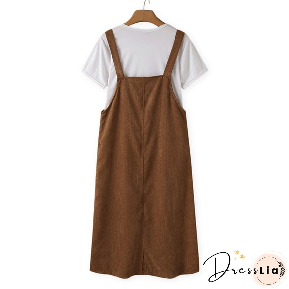 Women Winter Sleeveless Corduroy Casual Loose Warm Midi Tank Dress Sundress