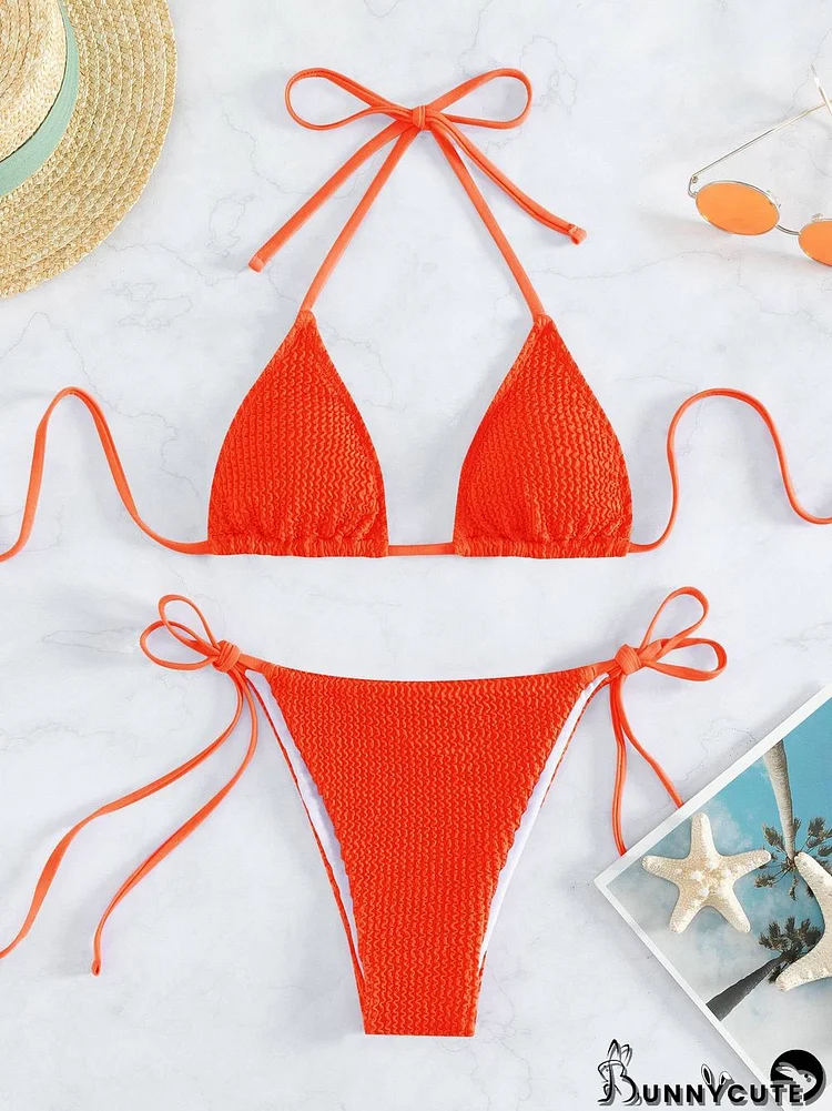 Solid Lace-up Halter Bikini