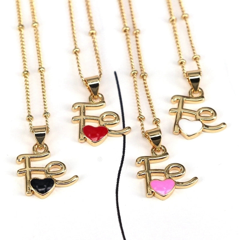 Copper Enamel Geometric Heart Shape Pendant Necklace