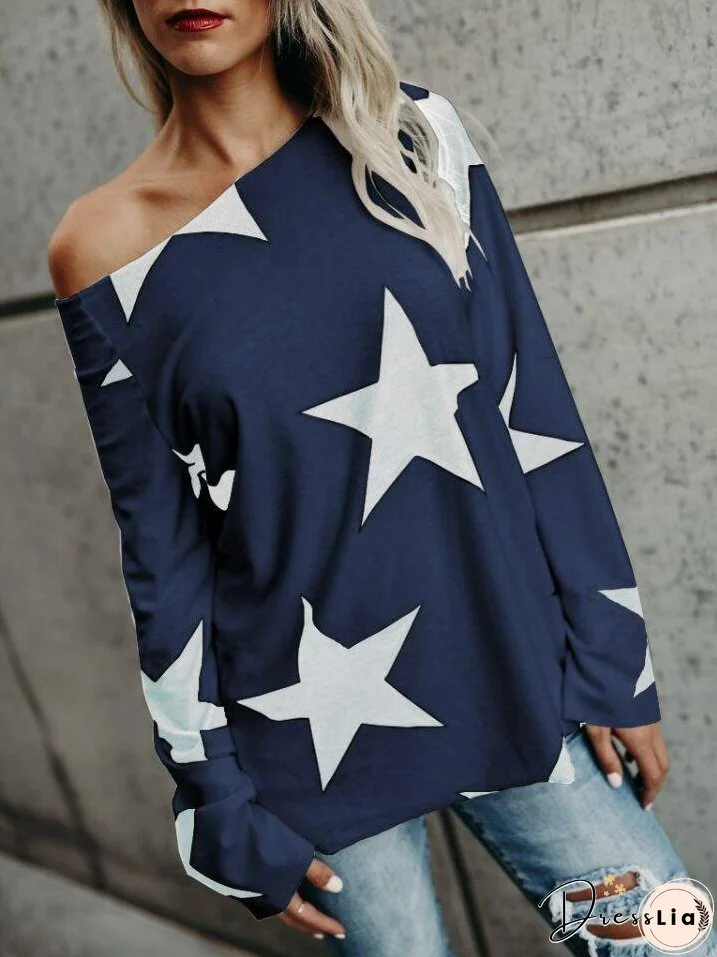 Star Long Sleeve Casual T-shirt for Women