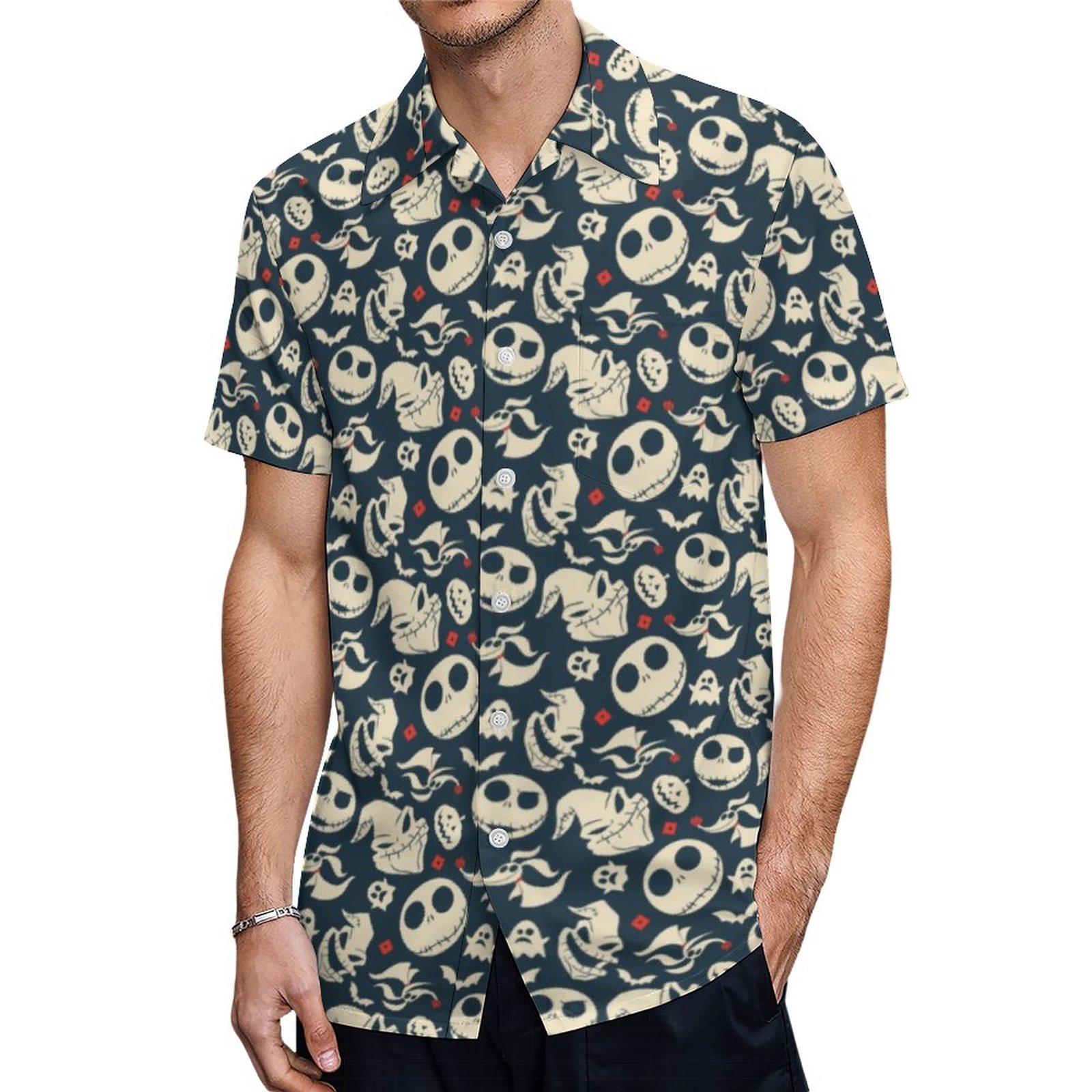 Nightmare Before Christmas Oh What Joy Pattern Hawaiian Shirt Mens Button Down Tropical Hawaii Beach Shirts