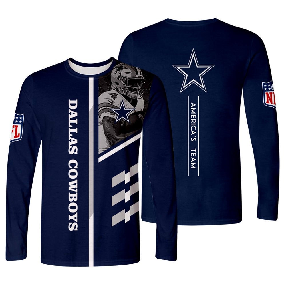 NFL Dallas Cowboys Shirts O-Neck Long Sleeve 3D Floral T-Shirt