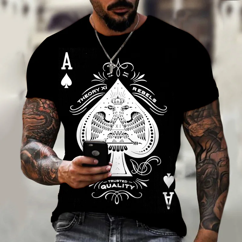 Streetwear Spade Pattern Casual Short-Sleeved Men's T-Shirts-VESSFUL