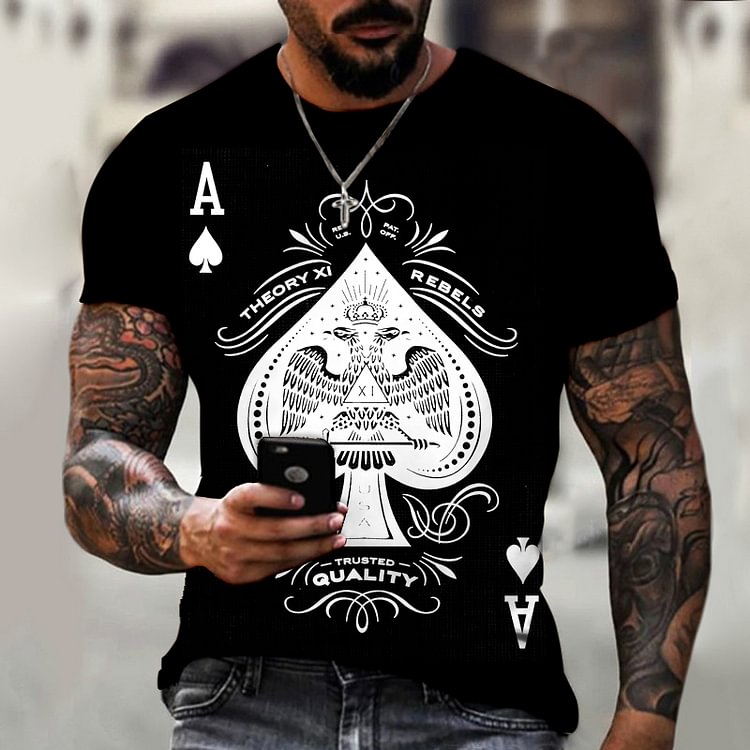 Streetwear Spade Pattern Casual Short-Sleeved Men's T-Shirts
