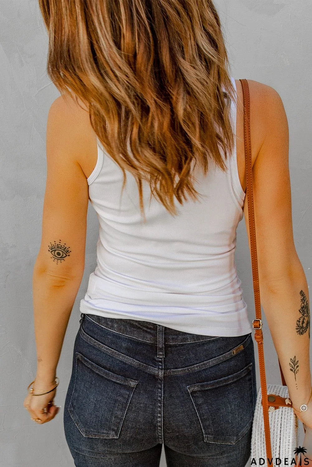 Split Neck Ribbed Knit Tank Top