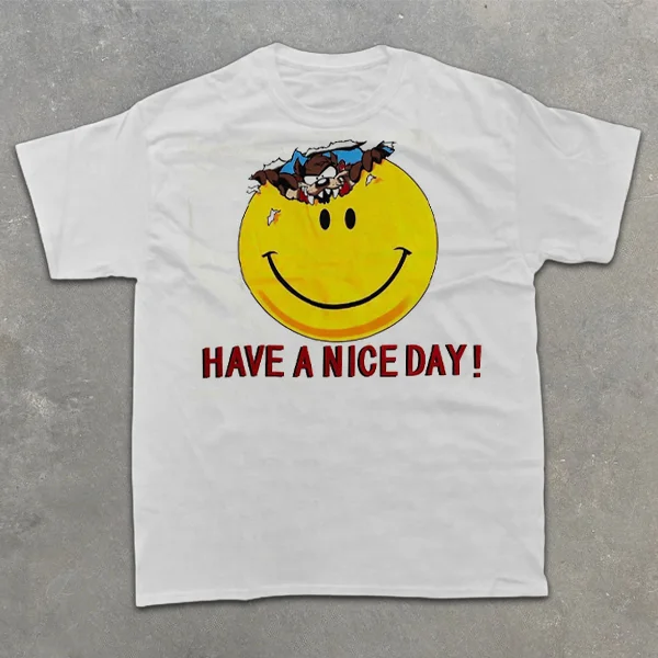 Smiley Slogan Graphic Print Short Sleeve T-Shirt