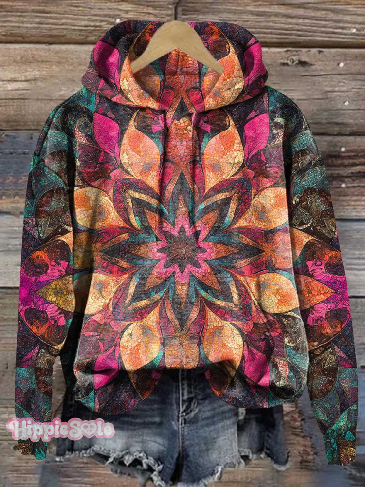 Retro Ethnic Totem Pattern Love And Peace Art Print Casual Hoodie Sweatshirt Multicolor / S