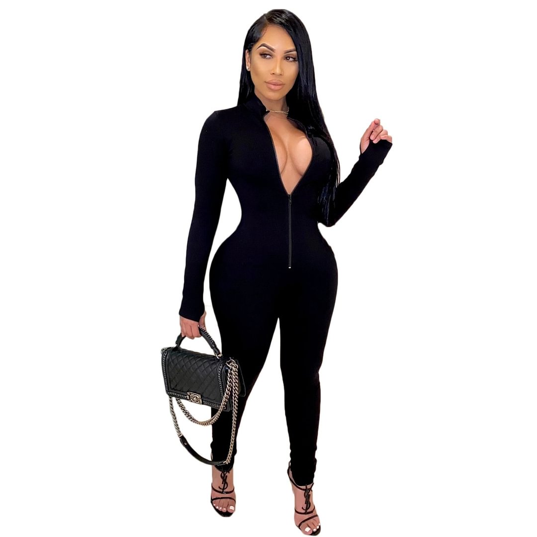 hirigin Women Sexy Bodysuit Long Sleeve Autumn Clothing Wear Sexy Slim Skinny Clubwear Solid Zipper Bodycon Bandage Jumpsuit