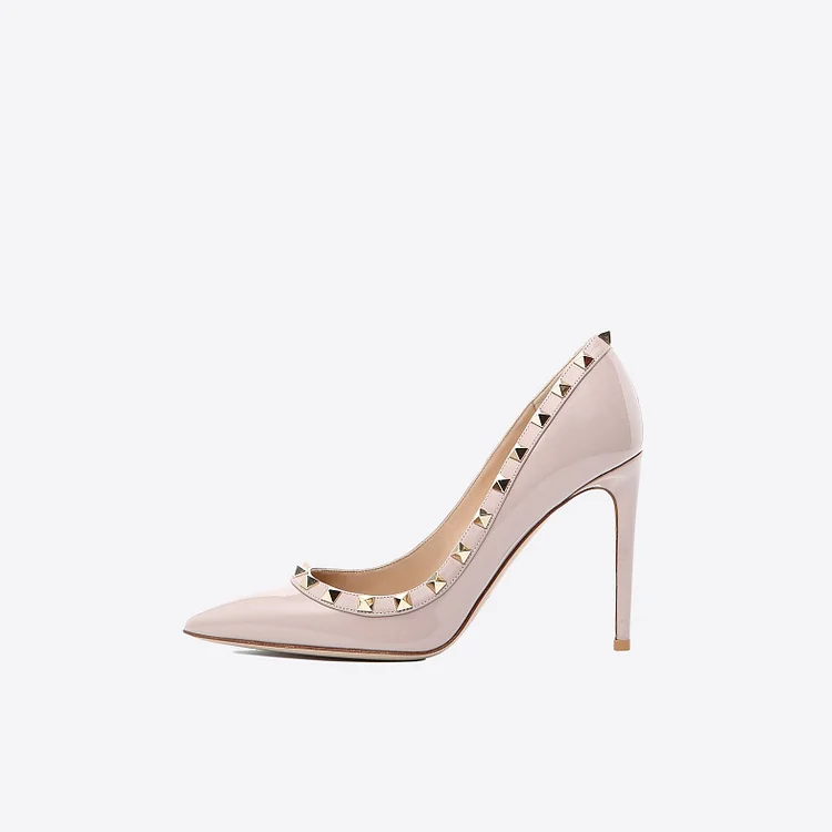 Blush Rivets Stiletto Heels Pumps Office Heels |FSJ Shoes