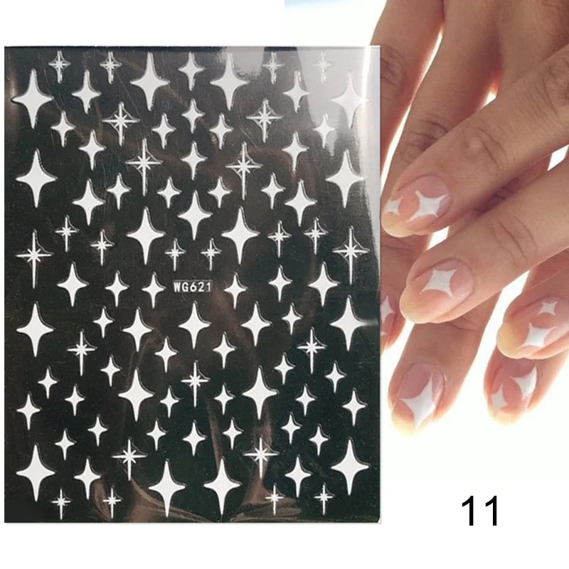 3D Glitter French Stickers On Nails Silver Powder White Hypotenuse Edge Nail Art Decals Sliders Shiny Adhesive Sliders Manicures