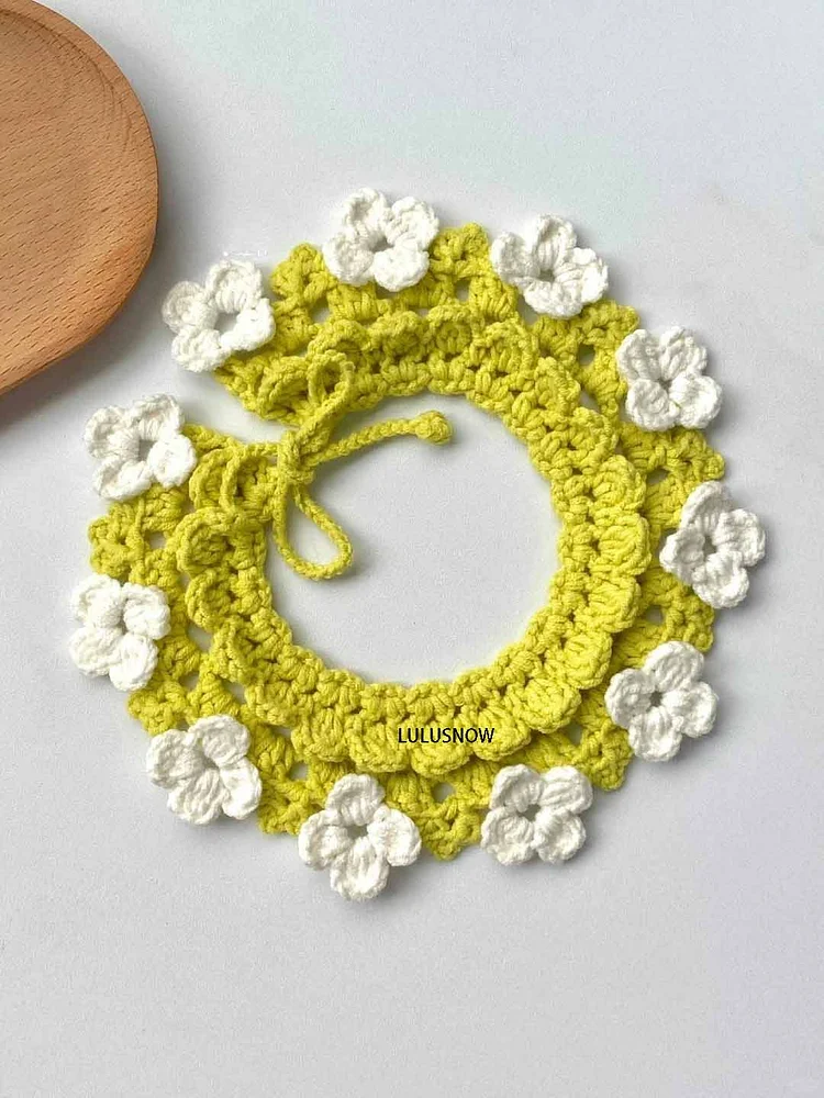Lulusnow Handmade Green 3D Flower Crochet Pet Collars/ Pet Holiday Outfit/ Festive Pet Accessories/ Gift For Pet