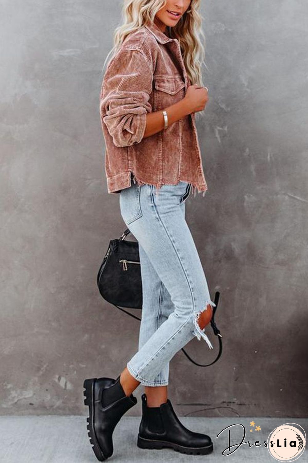 Frayed Hem Cropped Corduroy Jacket