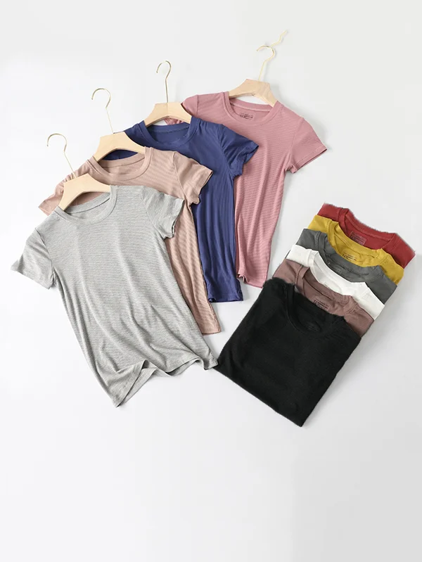 9 Colors Short Sleeve Round-Neck Roomy Casual T-Shirts