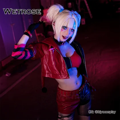 [Wetrose] In Stock Harley Quinn Cosplay Costume Anime Quinzel Suicide Squad Isekai Joker Girl Halloween Full Set Wig Clown Woman Suusaido Cos