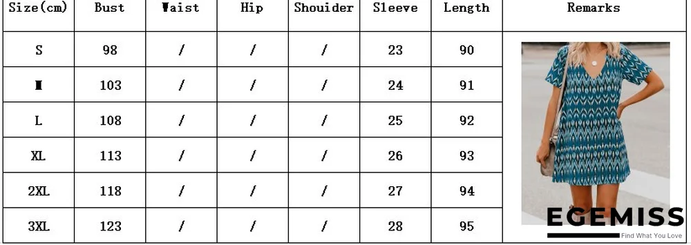 Spring/Summer Loose Short SleeveS V-Neck Print Dress Women'S Wear | EGEMISS