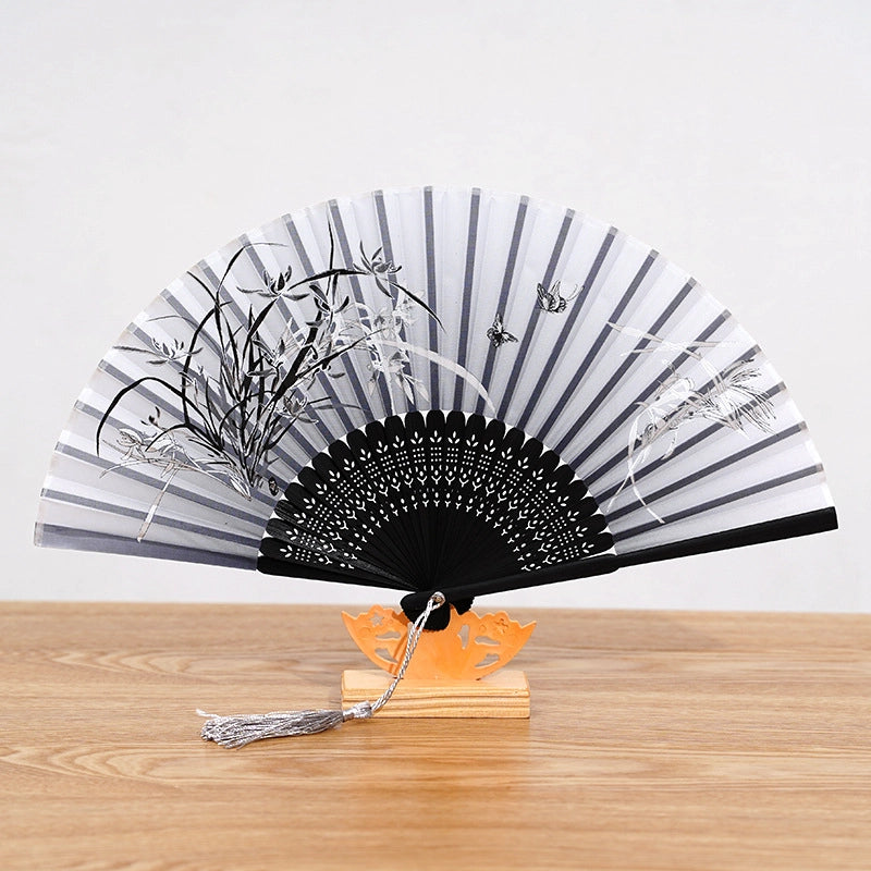 Bamboo Two Green Folding Fan Smile Fan Female Antique Fan Dance Fan Folding Fan Student Gift Elegant Fan