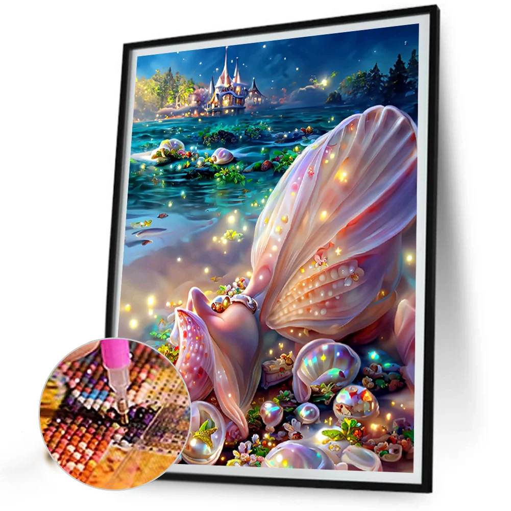 5D DIY Full Square Drill Diamond Painting Beach Shell Kit Home Decor Art Craft