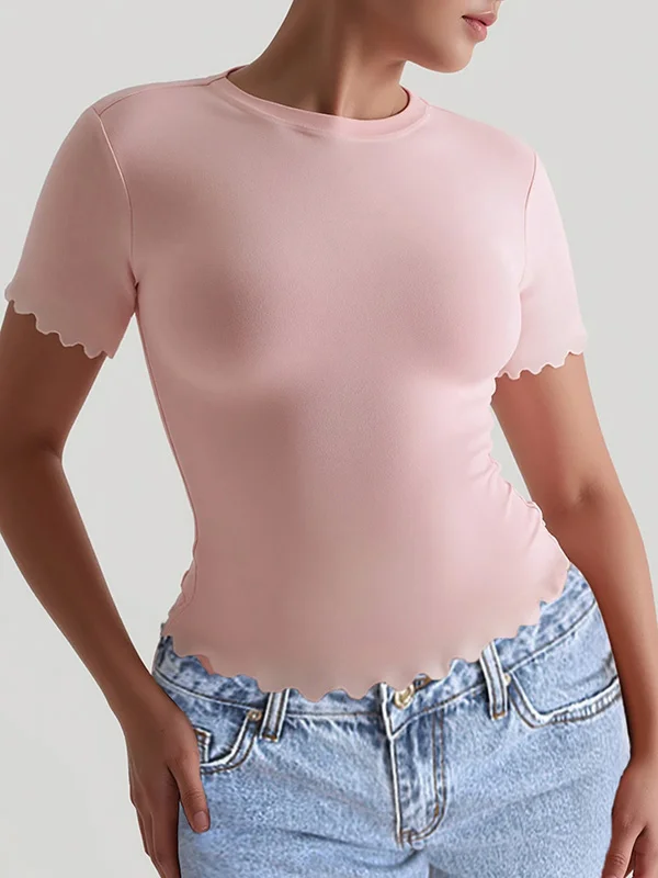 Solid Color Short Sleeves Skinny Round-Neck T-Shirts Tops