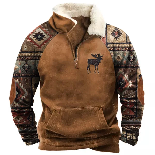 Men's Outdoor Ethnic Print Raglan Sleeves Polo Sweatshirt