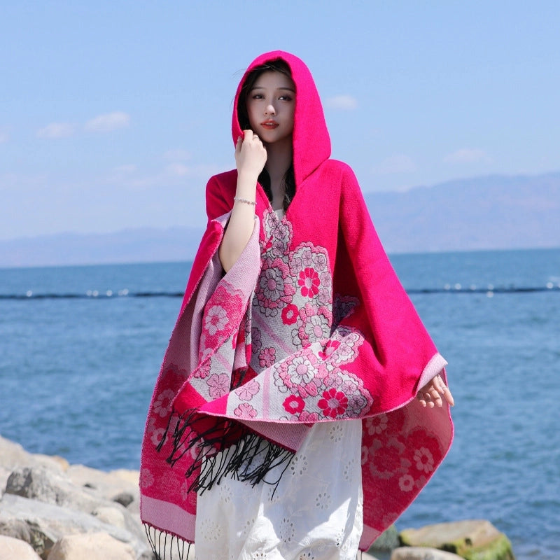 Ethnic Style Hooded Shawl Cloak Lijiang Xinjiang Tibet Northwest Tourism Wear Photograph Warm Outer Cape