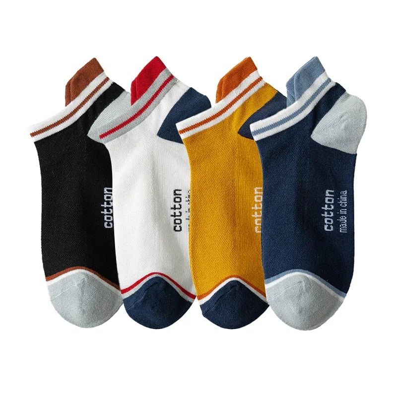4 Pairs Men Cotton Socks Breathable Four Seasons Fashion Ankle Sock High Heel Wear Mesh Strong Elasticity Sweat funny street
