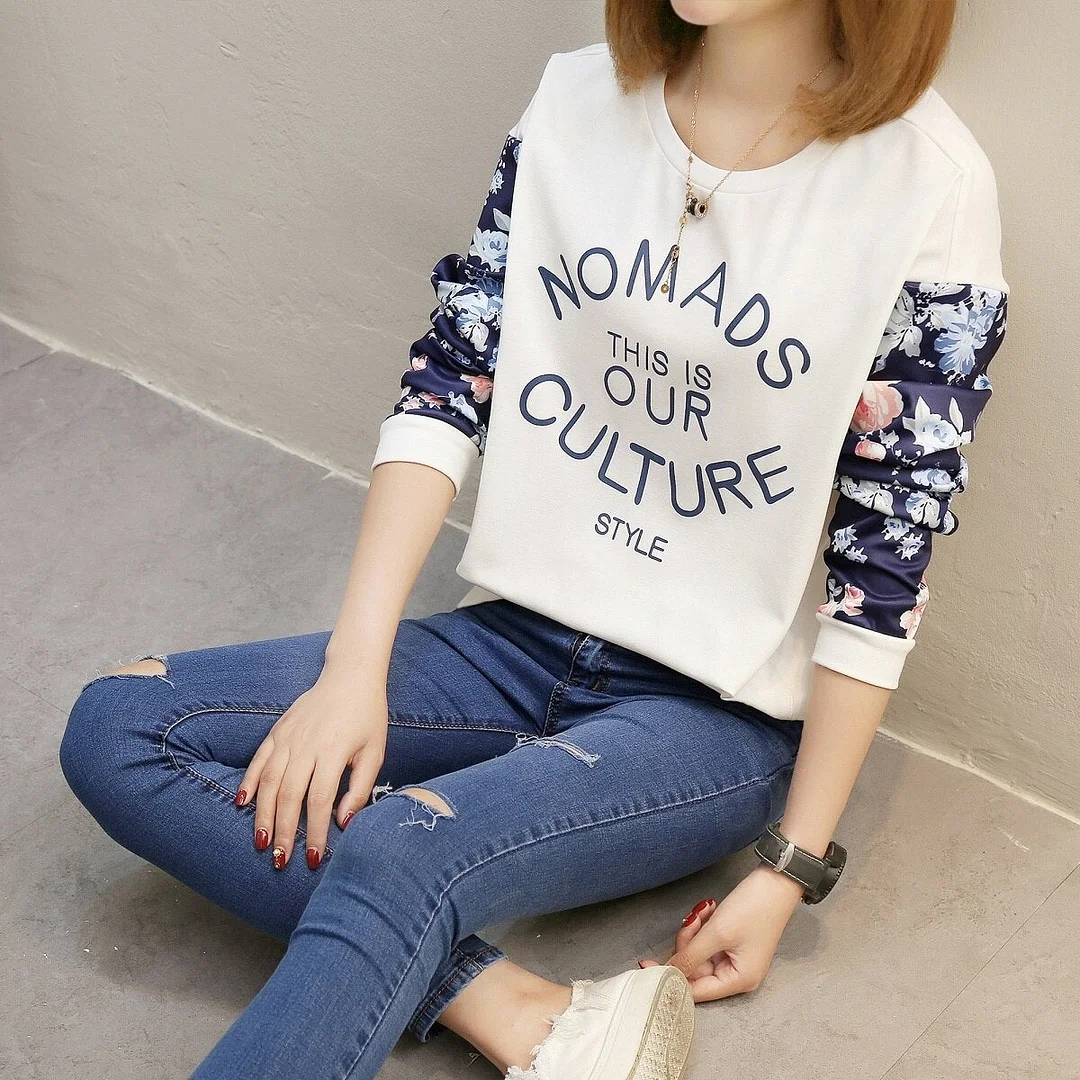 spring autumn T-Shirts Women Korean clothes letter print Loose All-match Leisure Simple t shirt Long Sleeve O-neck Student tops