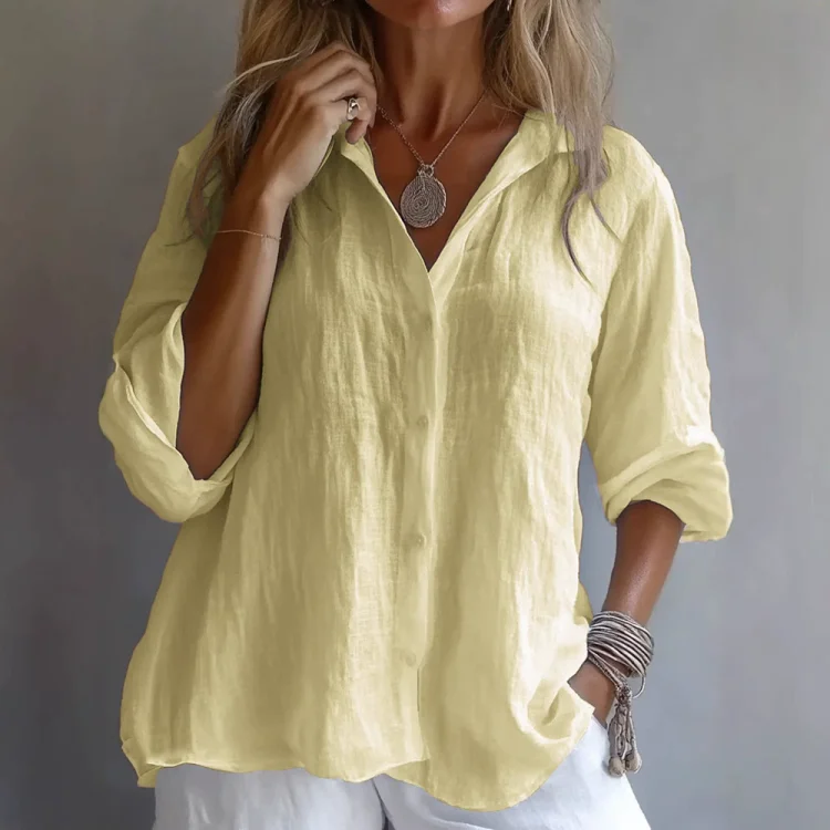Women's Retro Button Down Cotton Linen Comfy Shirt